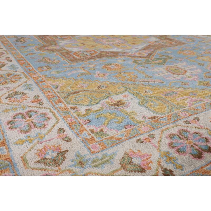 Blue Geometric Heriz Serapi Indian Area Rug Handmade Wool Carpet - 7'10"x 10'0"