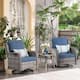 OVIOS 3-piece Rattan Wicker Rocking Swivel Chair Set - Denim Blue