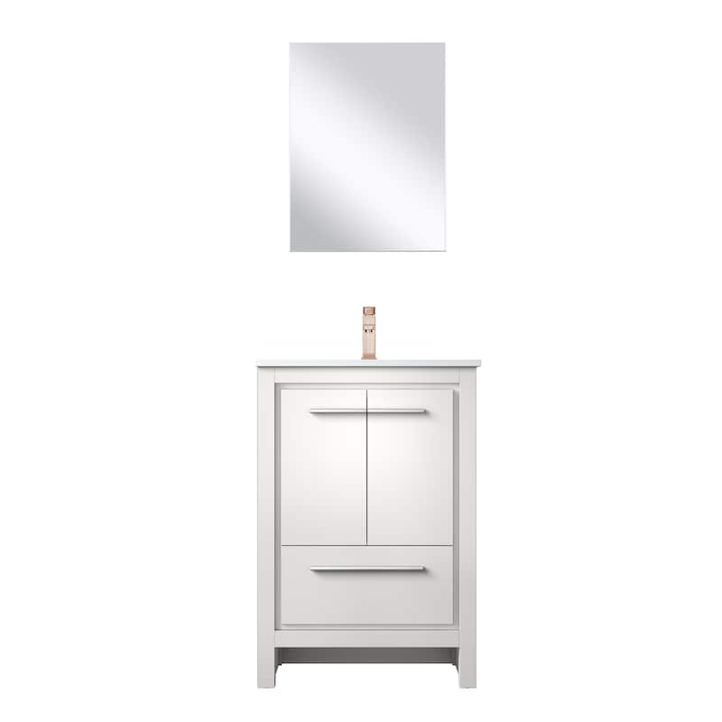 Lafarre Bath Vanity with Quartz Top, Sink, Mirror and Rose Gold Faucet