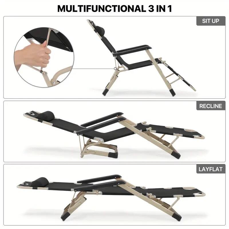 Deck Chair Black, No installation required, Easily Fold