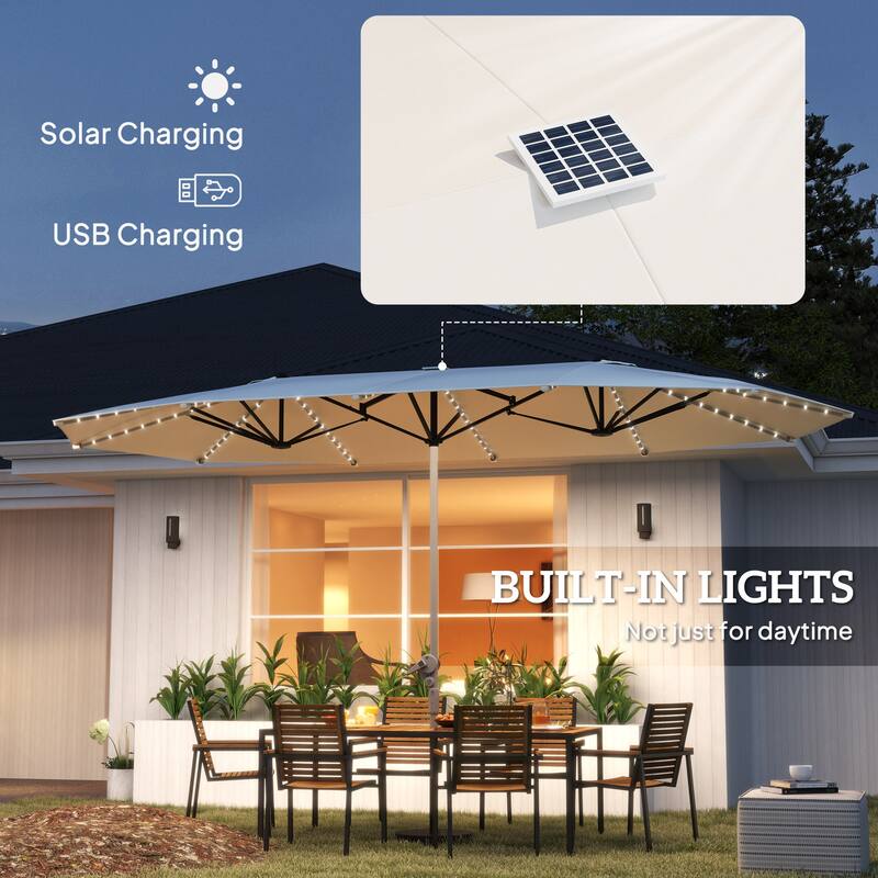 Solar Powered LED Patio Umbrella with UV Protection Outdoor Garden Patio Umbrella with LED Lights Crank Lift