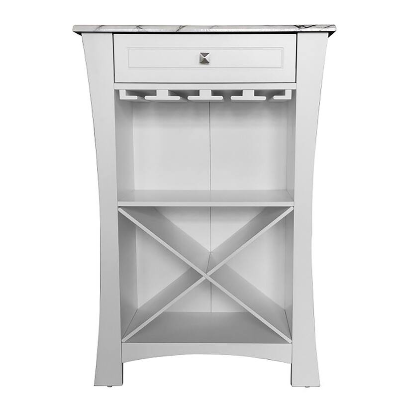 Bar Cabinet Wine Storage With Glass Holders & Drawer, White