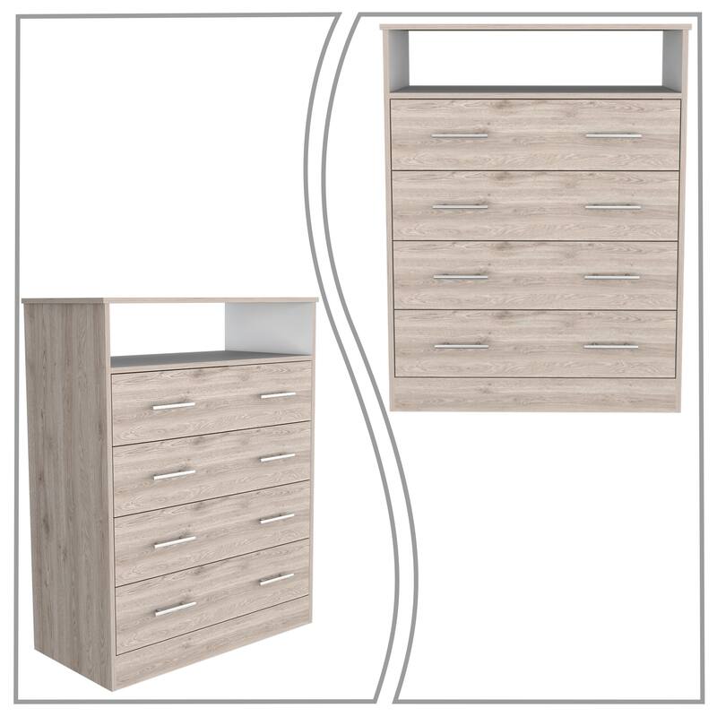 Classic Farmhouse Style Wood Storage Dresser, Wash Light Gray