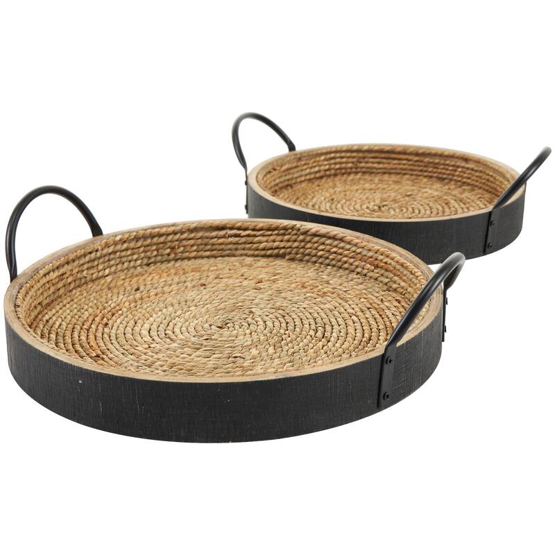 Black Wooden Living Room Decor Tray (Set of 2) - 15", 12"W