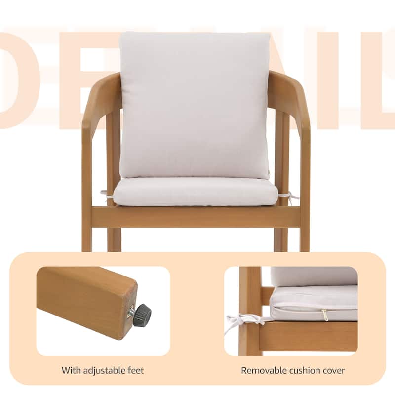 Wooden Outdoor Armchairs with Cushions, Set of 4