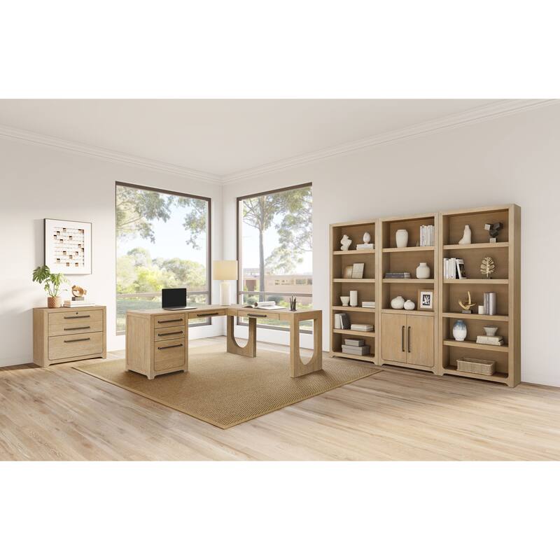 Modern Wood Open Bookcase, Office Shelving, Storage Cabinet, Fully Assembled, Light Brown - Light Brown