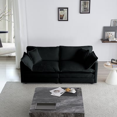 76.7" Chenille Fabric Leisure Couch with 4 Pillows, Upholstered 2 Seaters Modular Sofa, Modern Loveseat Arm Couch for Lving Room