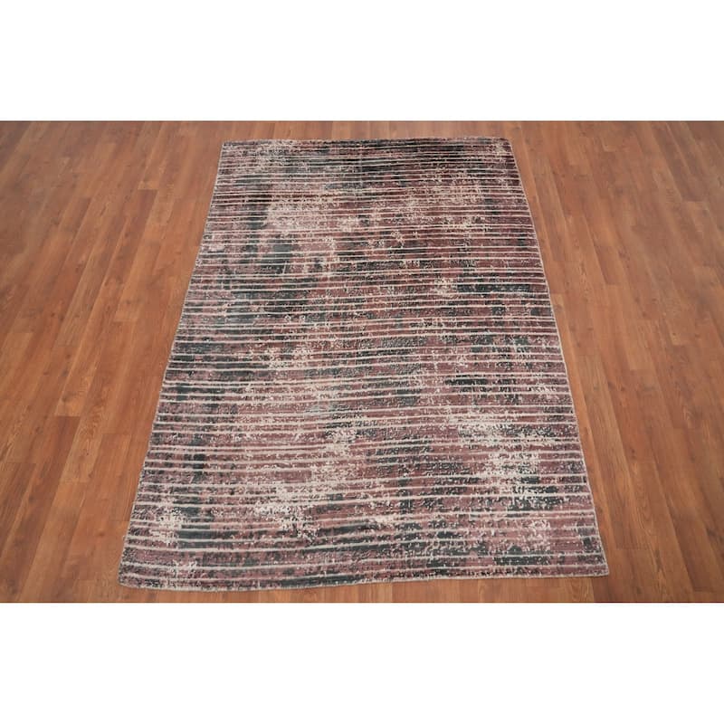 Hand Knotted Oriental Viscose Silk Carpet Modern All-Over Oranges & Rust Abstract Area Rug - 5' 10'' X 4' 1''