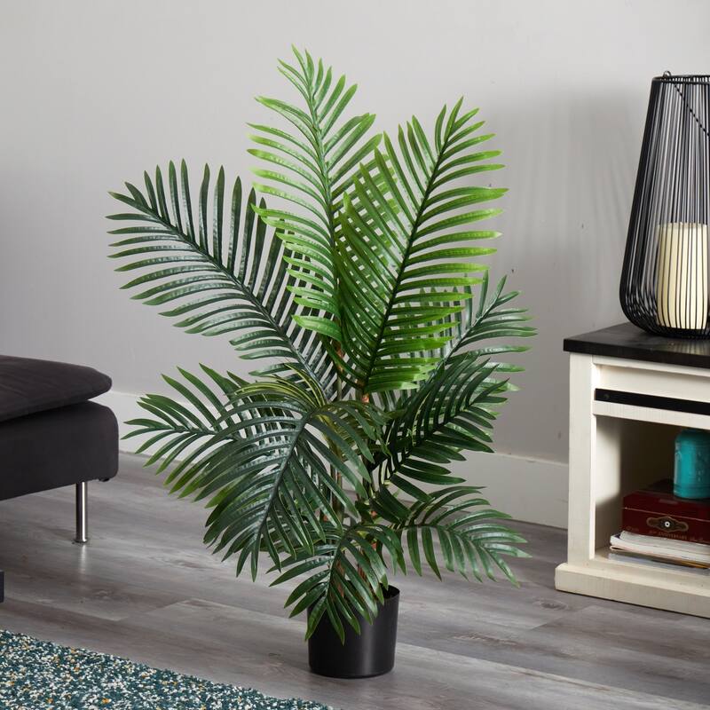 4Ft Artificial Palm Tree - Indoor Tropical Decor, Realistic Green Leaves, Home Office, Living Room Accent - 4ft.