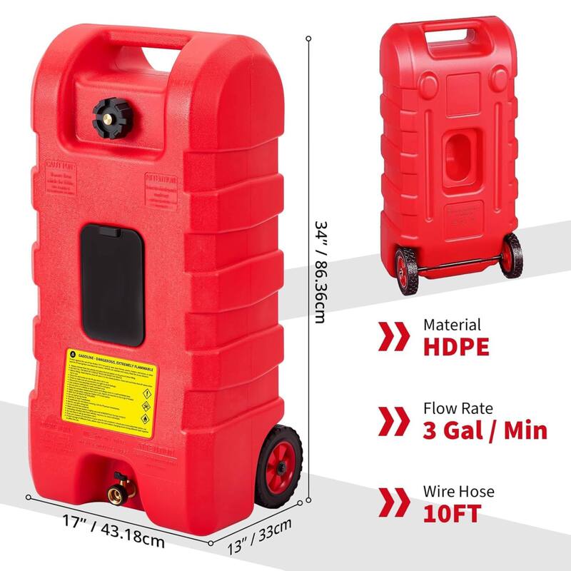 Portable 16 Gallon Gas Can & Fuel Caddy Gas Tank on Wheels