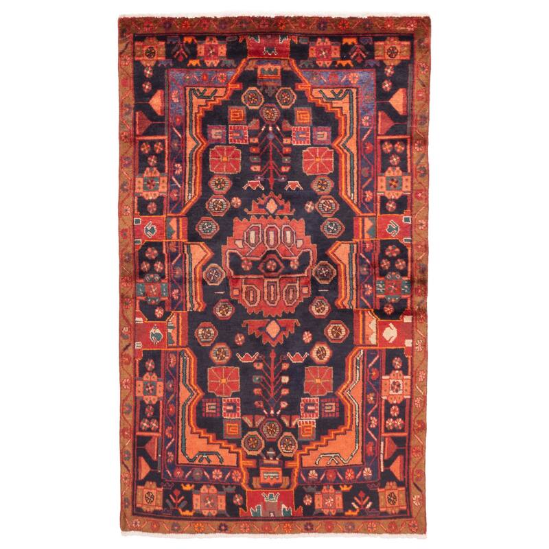 ECARPETGALLERY Hand-knotted Anadol Dark Navy, Red Wool Rug - 4'2 x 7'0