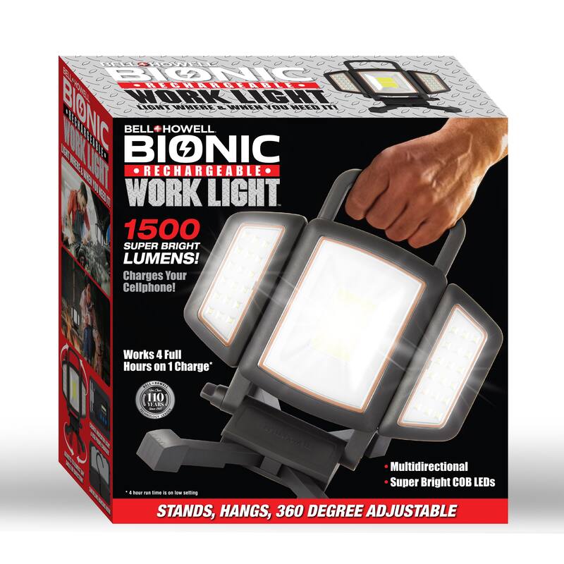 Bell + Howell Bionic Rechargeable 1000 Lumens Waterproof Multi-Directional Work Light  - Black