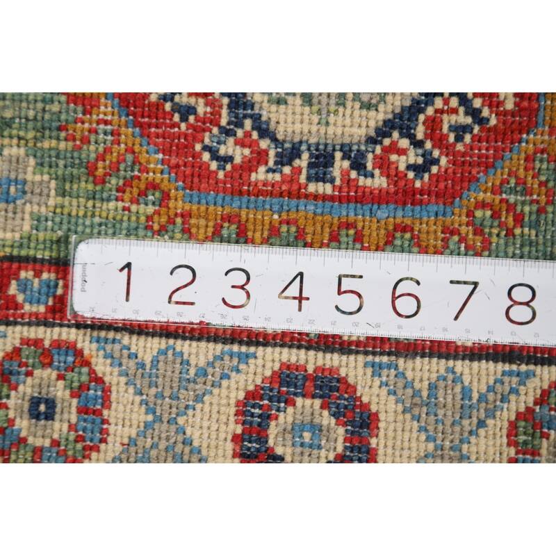 Green Geometric Kazak Oriental Foyer Rug Hand-Knotted Wool Carpet - 2'0" x 3'0"