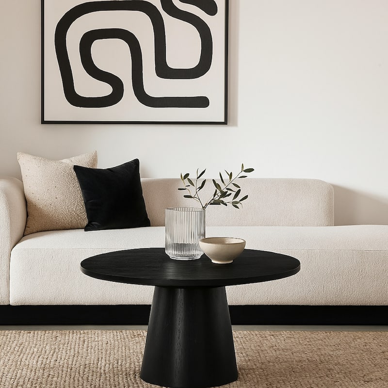 Kily Coffee Table, Cone Pedestal Base, 29 Inch Round Top in Black