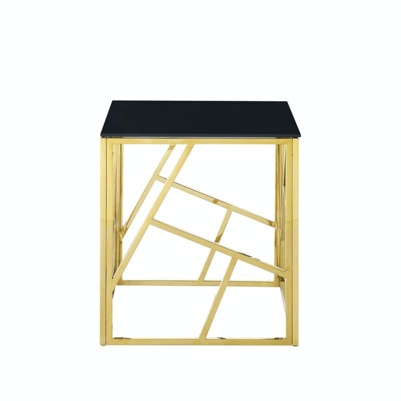 20" Modern Glass End Table with Geometric Metal Frame