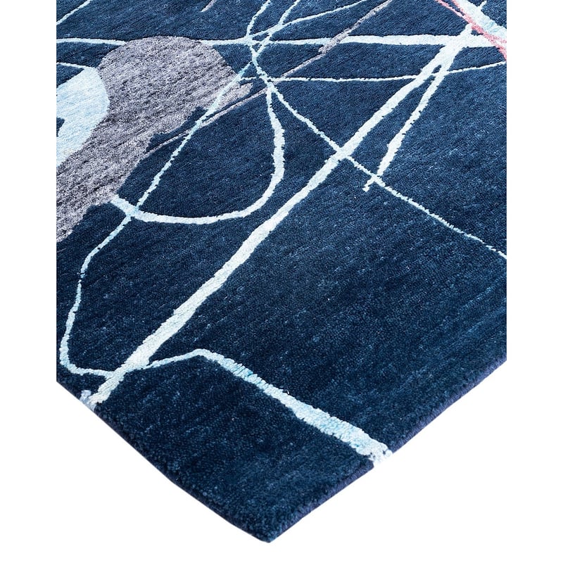 Modern One-of-a-Kind Hand-Knotted Area Rug - Navy, 8' 0" x 10' 1" - 8' 0" x 10' 1"