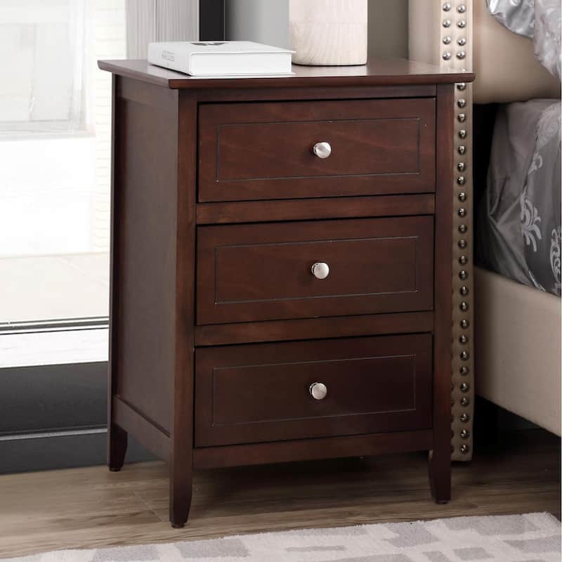 Modern classic solid wood nightstand, living room side table with three storage drawers and metal handles