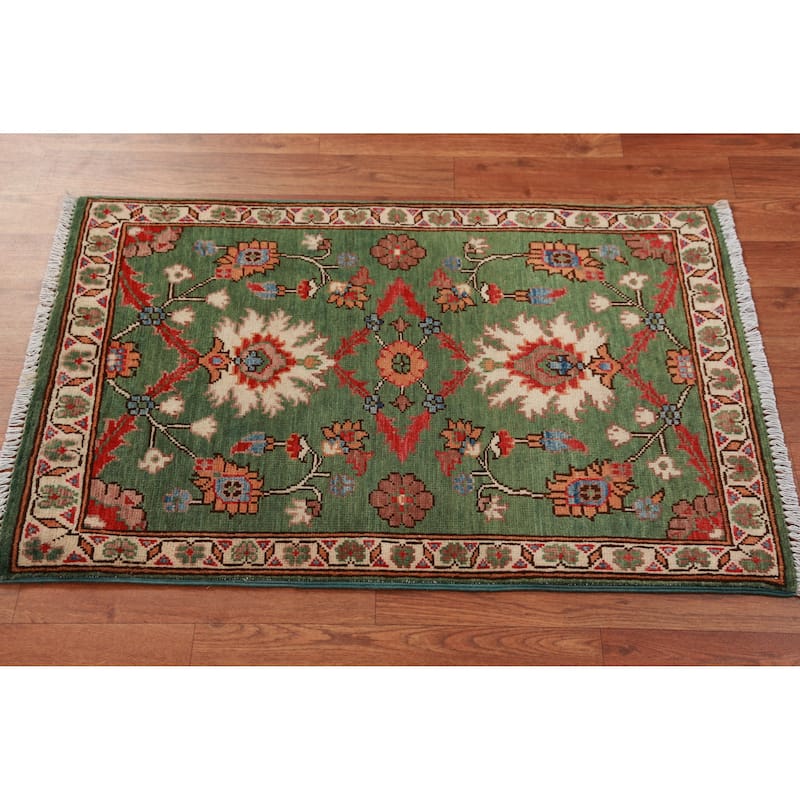 Green Floral Kazak Oriental Accent Foyer Rug Handmade Wool Carpet - 2'0"x 3'0" - 2'0"x 3'0" - Green