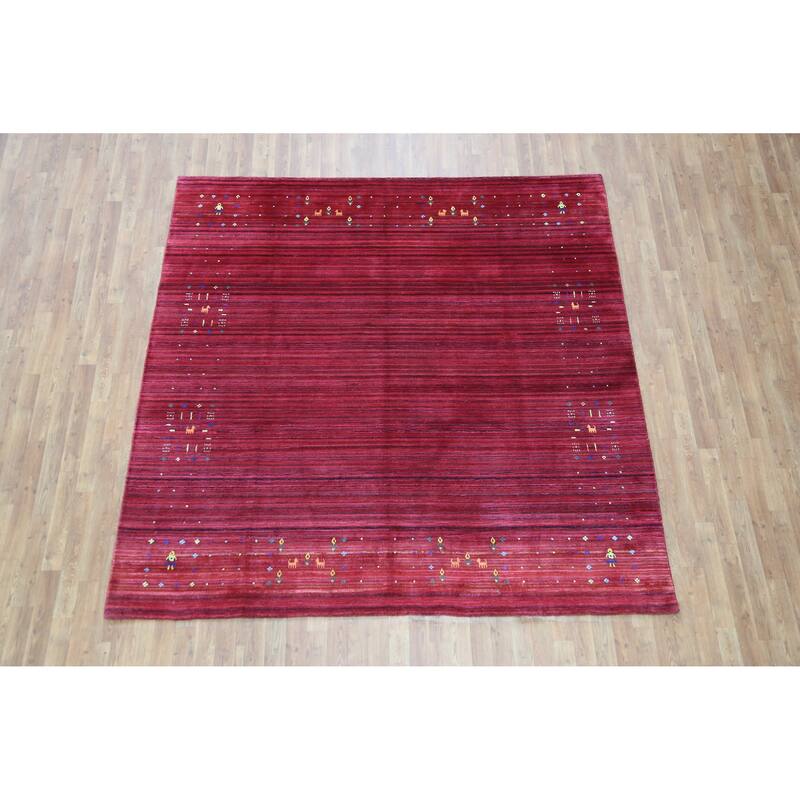 Hand Knotted Oriental 100% Wool Carpet Tribal Tribal Pink Gabbeh Area Rug - 7' 9'' X 7' 9''
