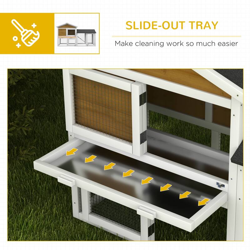 Indoor Outdoor Bunny Hutch with Asphalt Roof and Slide-Out Tray
