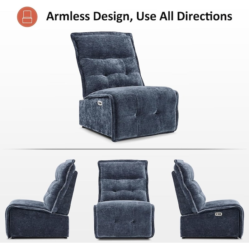 MCombo Armless Power Recliner Chair with USB Ports, 3.5" Wall Clearance Electric Reclining Sofa Chair for Living Room, ALR01