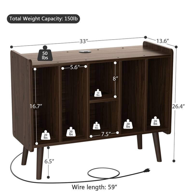 Retro Vinyl Stand with Charging Hub, Record Player Stand with Power Outlet and USB Ports