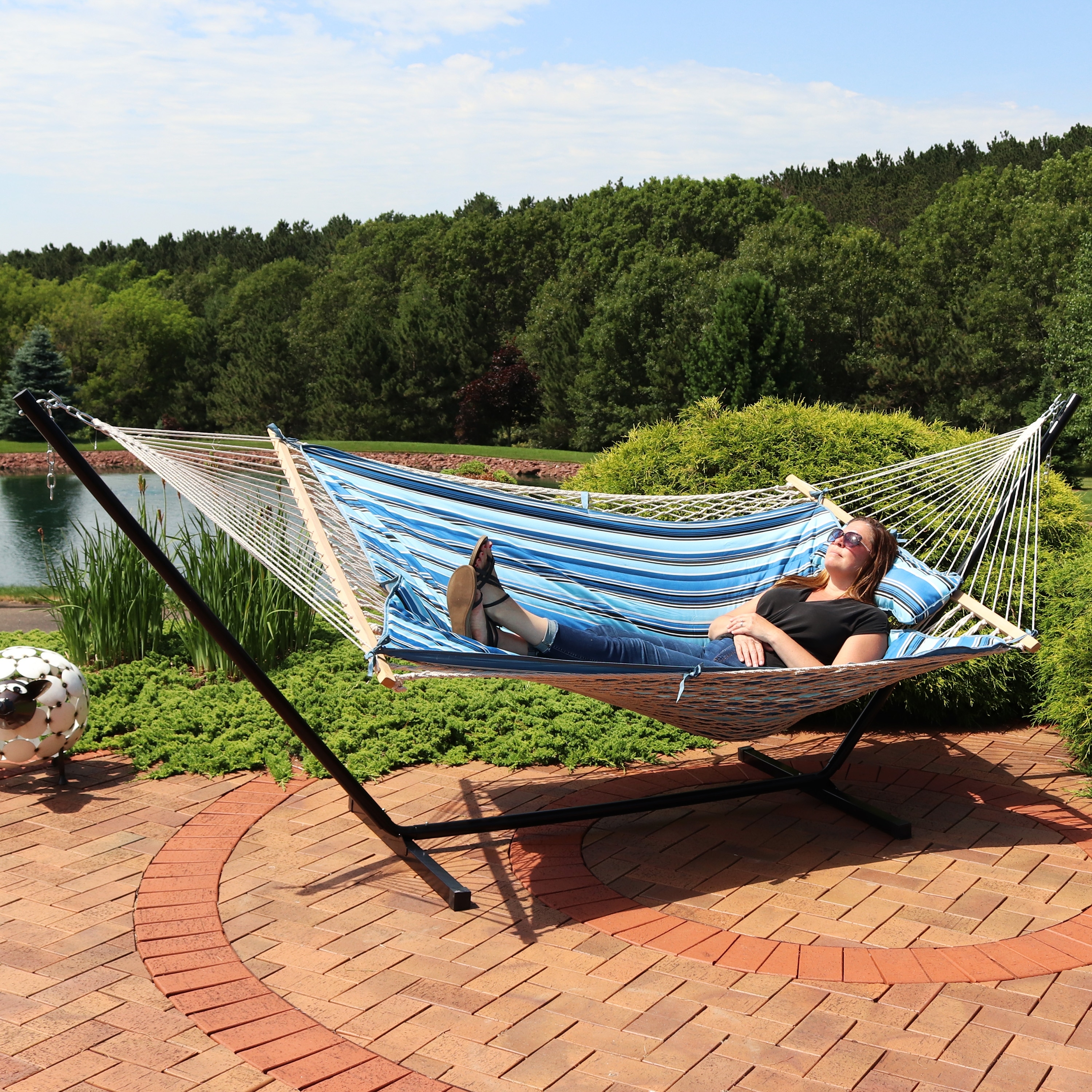 Sunnydaze Decor 11 ft. 2-Person Large Rope Hammock Bed with