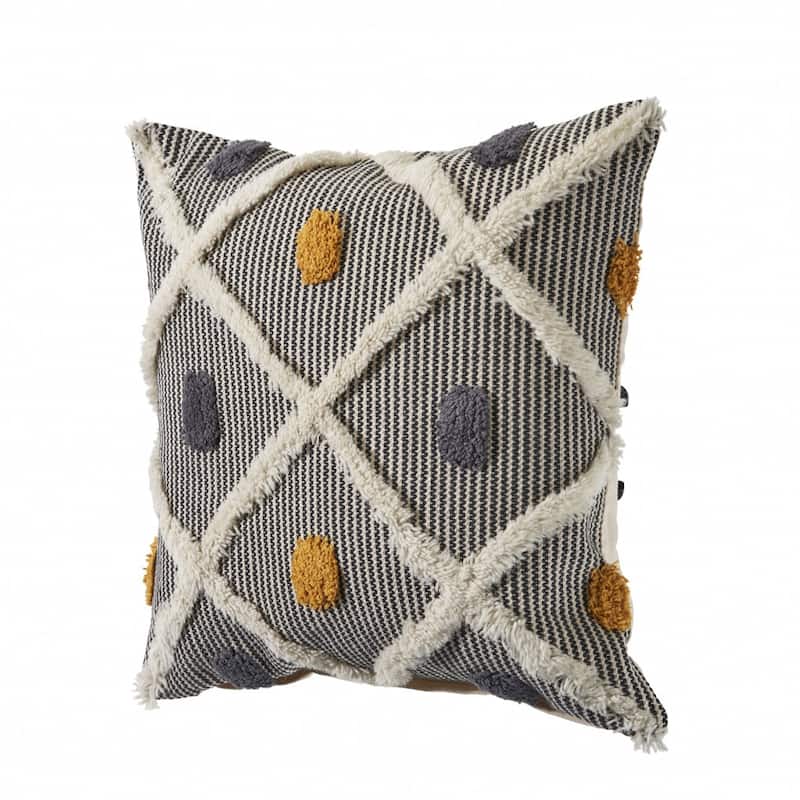 HomeRoots 20" Gray Ivory and Yellow Striped Cotton Throw Pillow With Texture