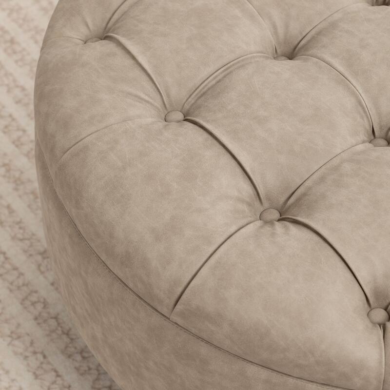 SEYNAR 29.5''Modern PU Leather Round Storage Ottoman with Wood Legs