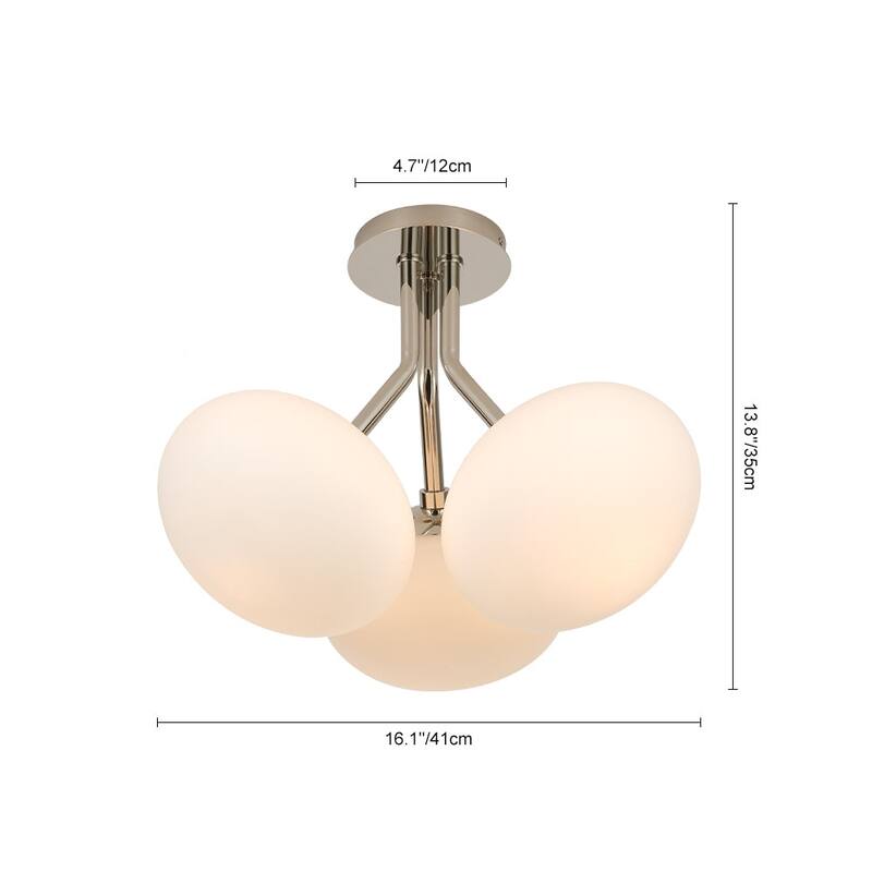 Mid-Century 3-Light Opal Glass Globe Semi Flush Ceiling Light