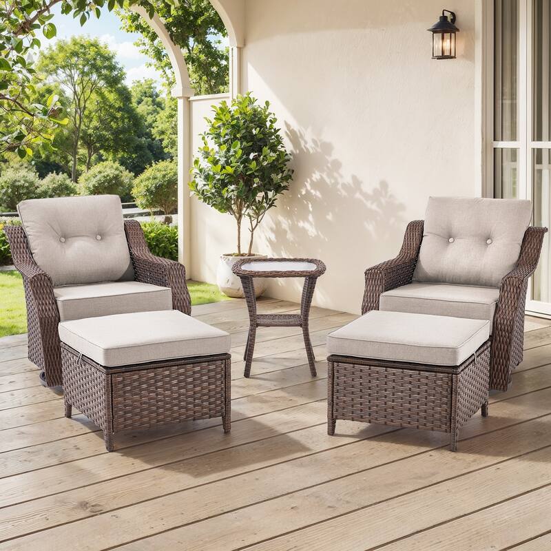 Gymojoy 5-Piece Wicker Patio Furniture Set, 6-Inch Ultra Thick Cushioned 360° Swivel Glider Chairs
