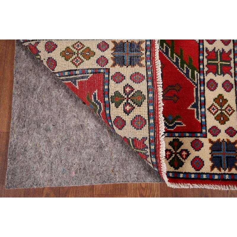 Geometric Red Kazak Accent Rug Hand-Knotted Wool Carpet - 2'1" x 2'11"