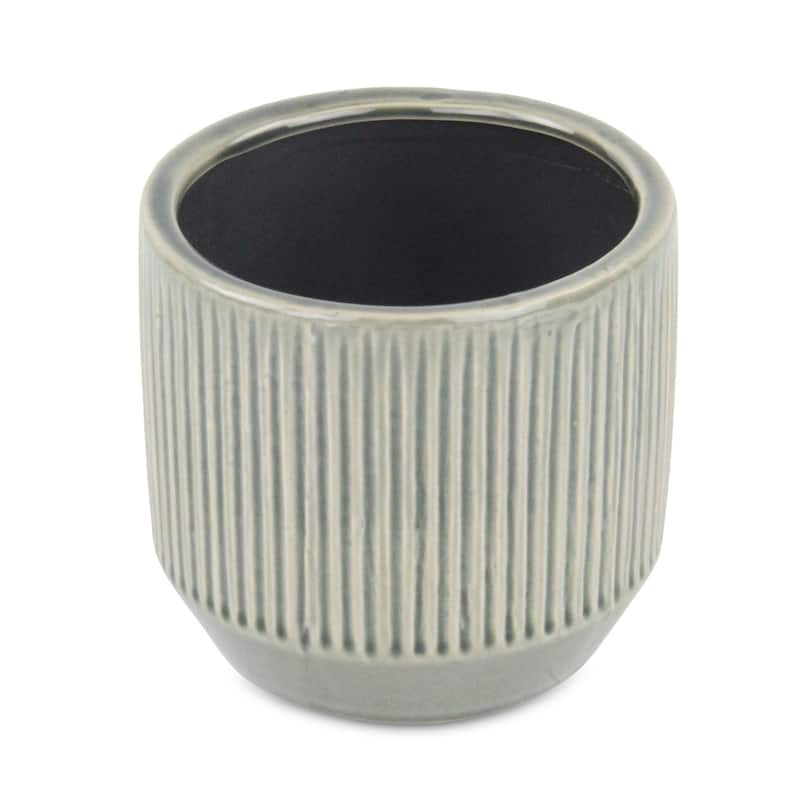 HomeRoots 6" Gray Striped Ceramic Indoor Outdoor Round Pot Planter