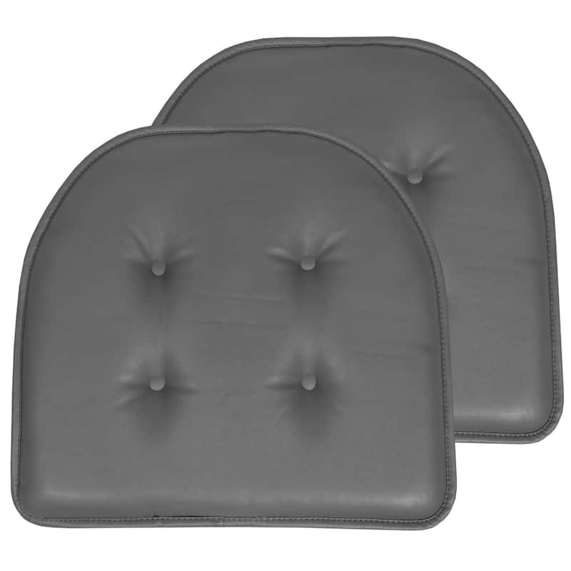 Sweet Home Collection U-Shape Faux Leather Non Slip Memory Foam Chair Cushions 17" x 16" - Set of 2 - Grey