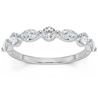 1Ct Marquise & Round Diamond Wedding Ring in White, Yellow, or Rose Gold