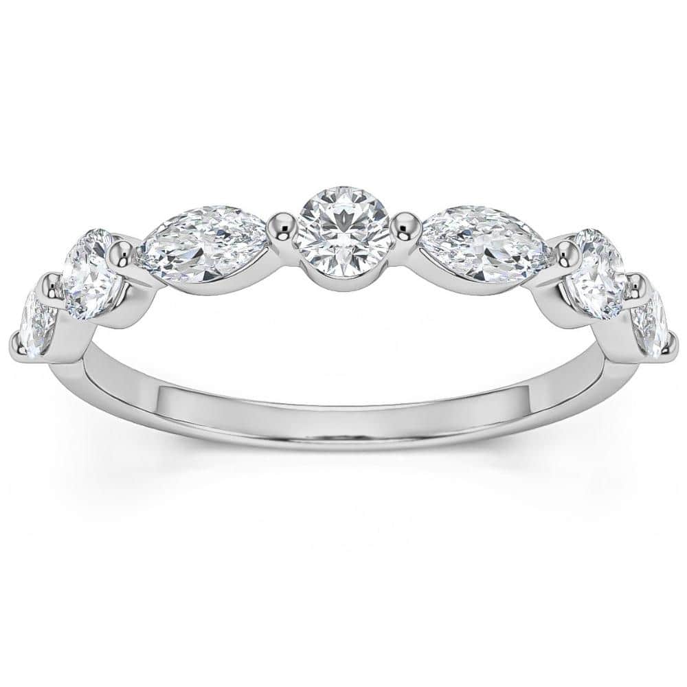 1Ct Marquise & Round Diamond Wedding Ring in White, Yellow, or Rose Gold