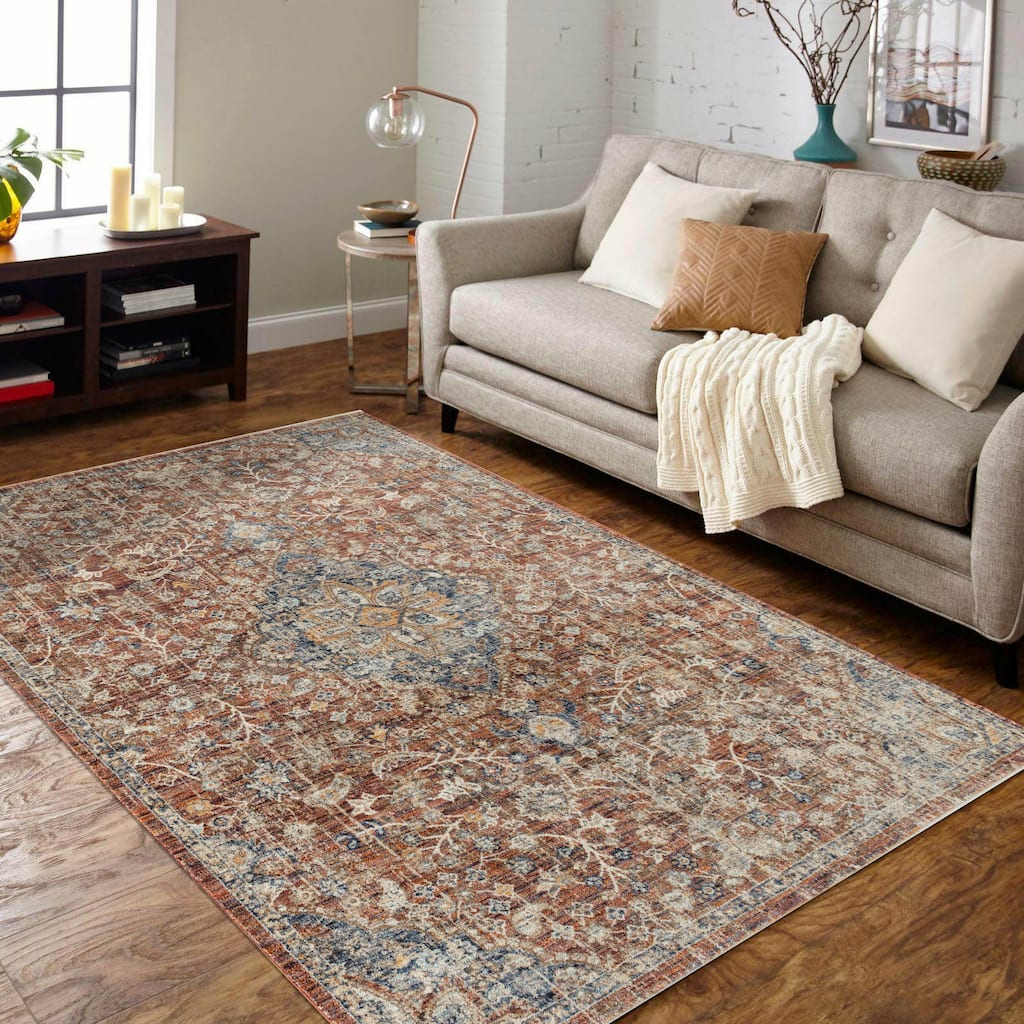 Stelios Collection Rust/Navy Transitional Area Rug