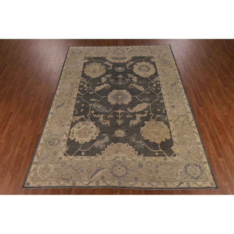 Oushak Turkish Area Rug Hand-Knotted Grey Transitional Wool Carpet - 8'10"x 11'7"
