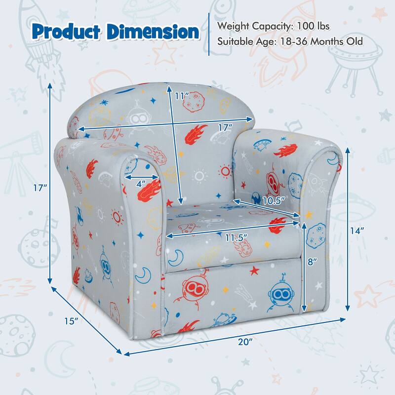 Gymax Kids Sofa Toddler Upholstered Armrest Chair w/Solid Wooden Frame