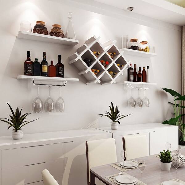 Shop Gymax Set Of 5 Wall Mount Wine Rack Set Storage Shelves And