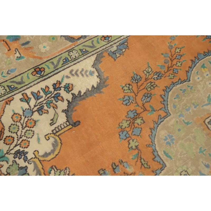 Hand Knotted Oriental 100% Wool Carpet Traditional Floral Oranges & Rust Tabriz Area Rug - 9' 7'' X 6' 1''