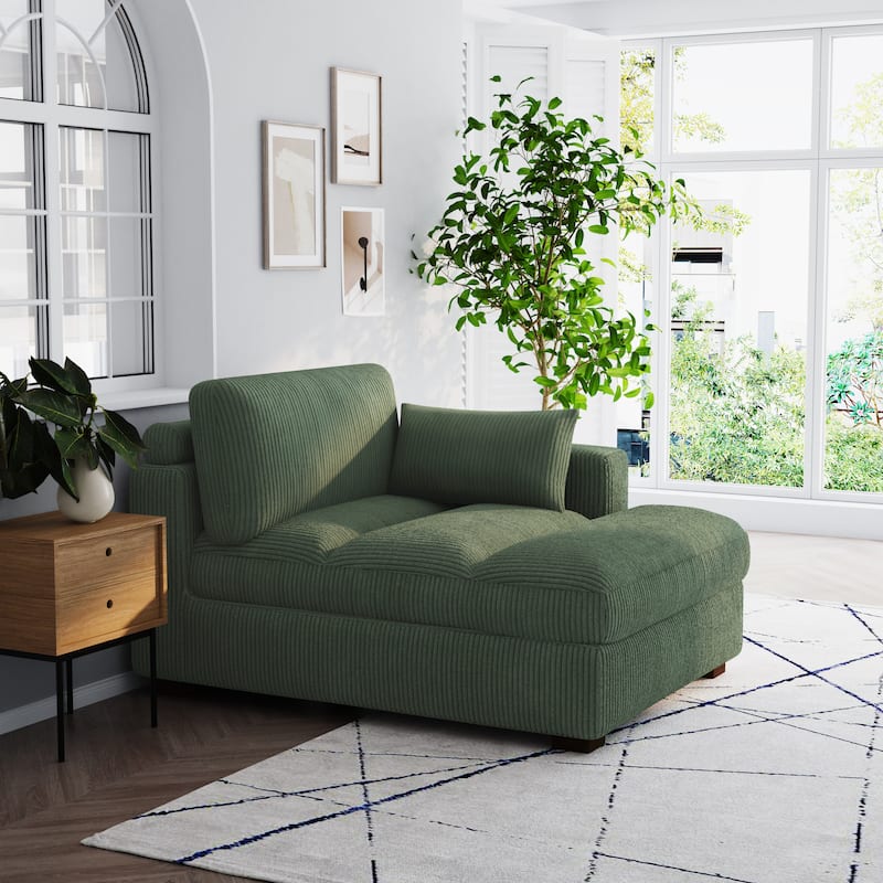 Oversize Corduroy Chaise Lounge Modular Sectional Sofa with Pillow