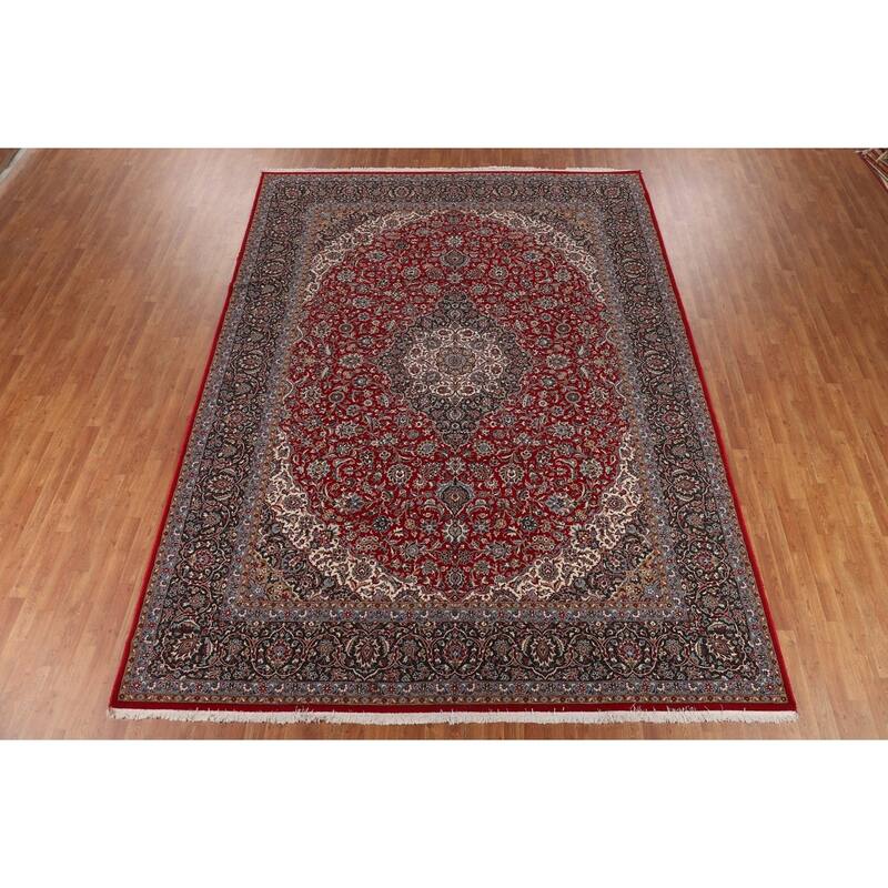 Red Traditional Kashan Turkish Rug Machine Made Oriental Carpet - 9'9" x 12'11"