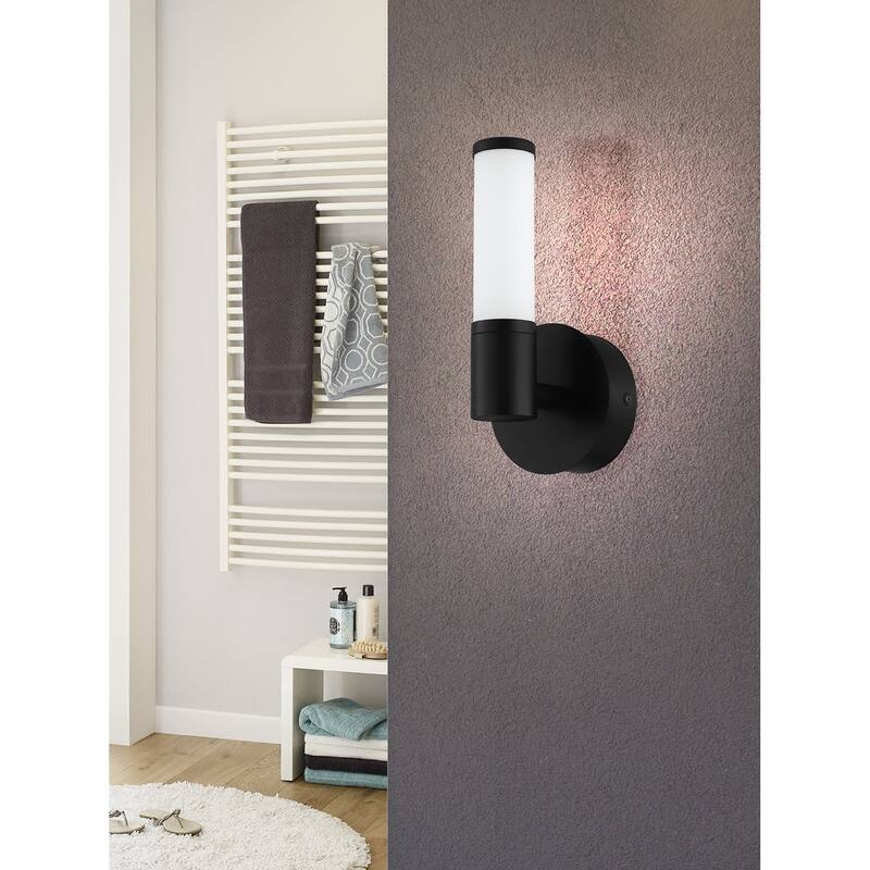 Palmera 1-light LED Bath and Vanity Light with White Glass - Matte Black