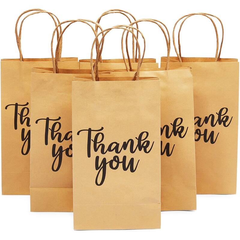 Blue Panda 100-Pack Small Thank You Gift Bags with Handles, Brown, 9x5.3x3.15 In