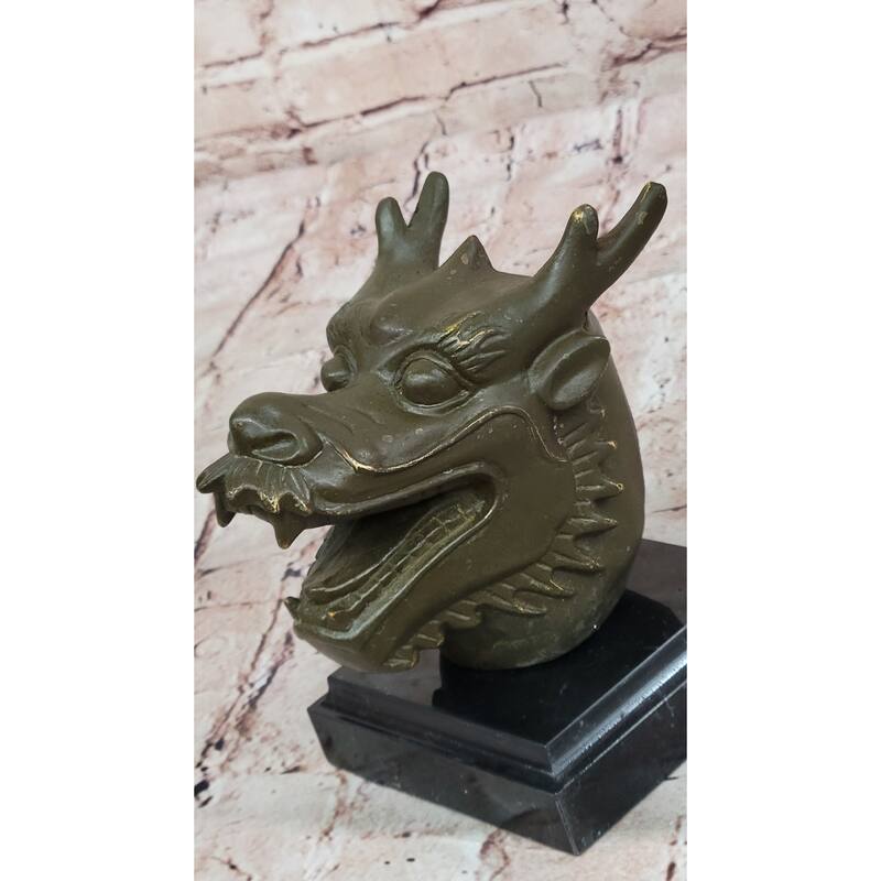 Bronze Dragon Head Bust On Marble Base – Chinese Zodiac Sculpture
