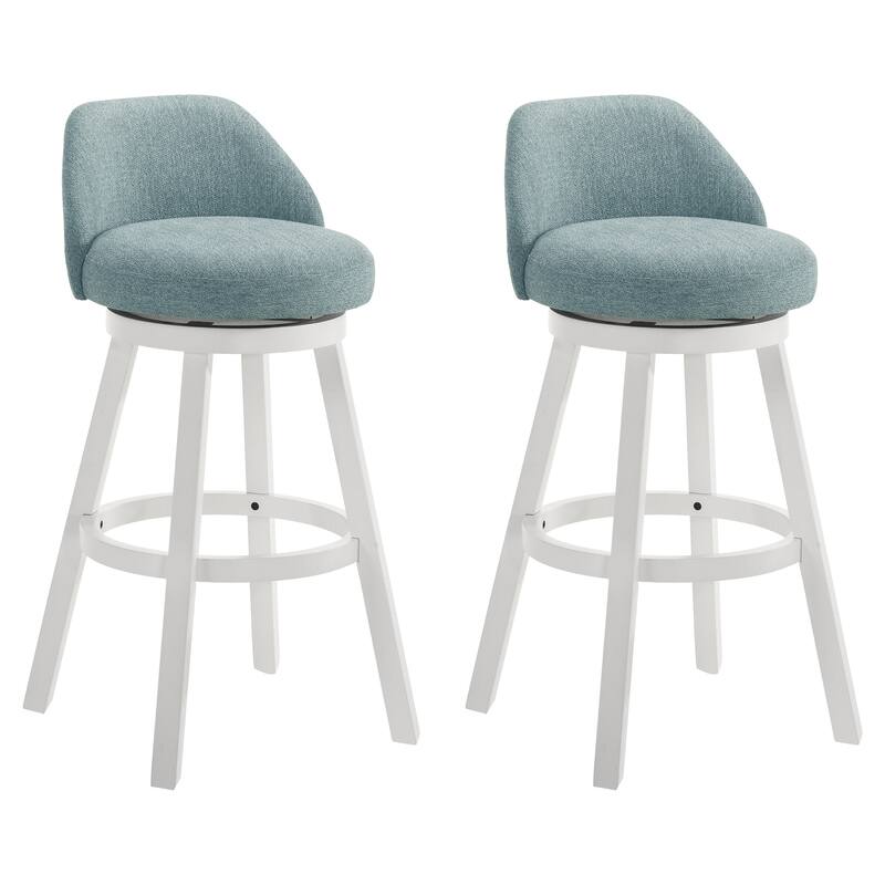 Erika Upholstered Swivel Bar Stool, Counter Height Barstool with Fabric Seat - Set of 2 - Light Blue/White - Bar Height