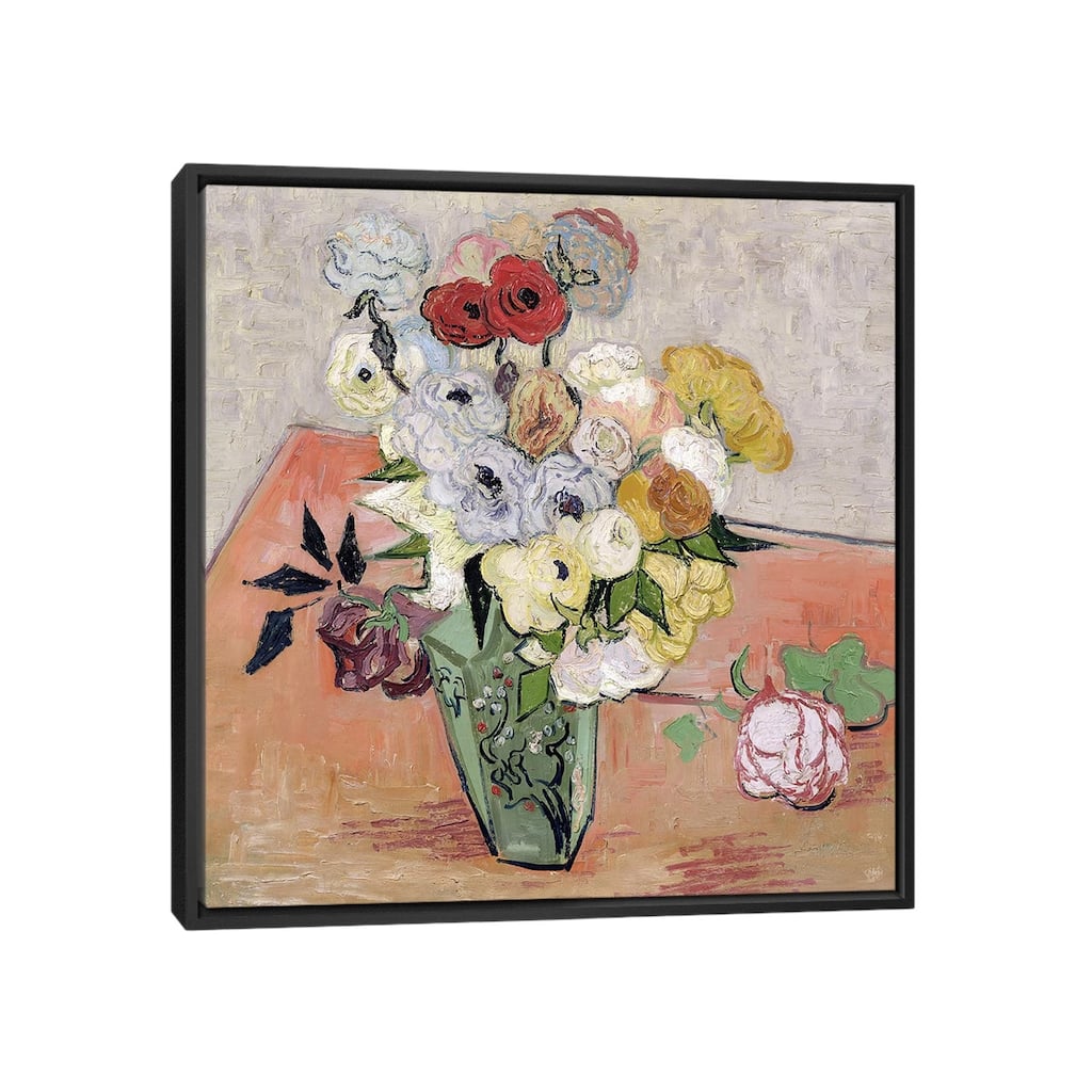 iCanvas "Japanese Vase with Roses and Anemones, 1890 " by Vincent van Gogh Framed Canvas Print