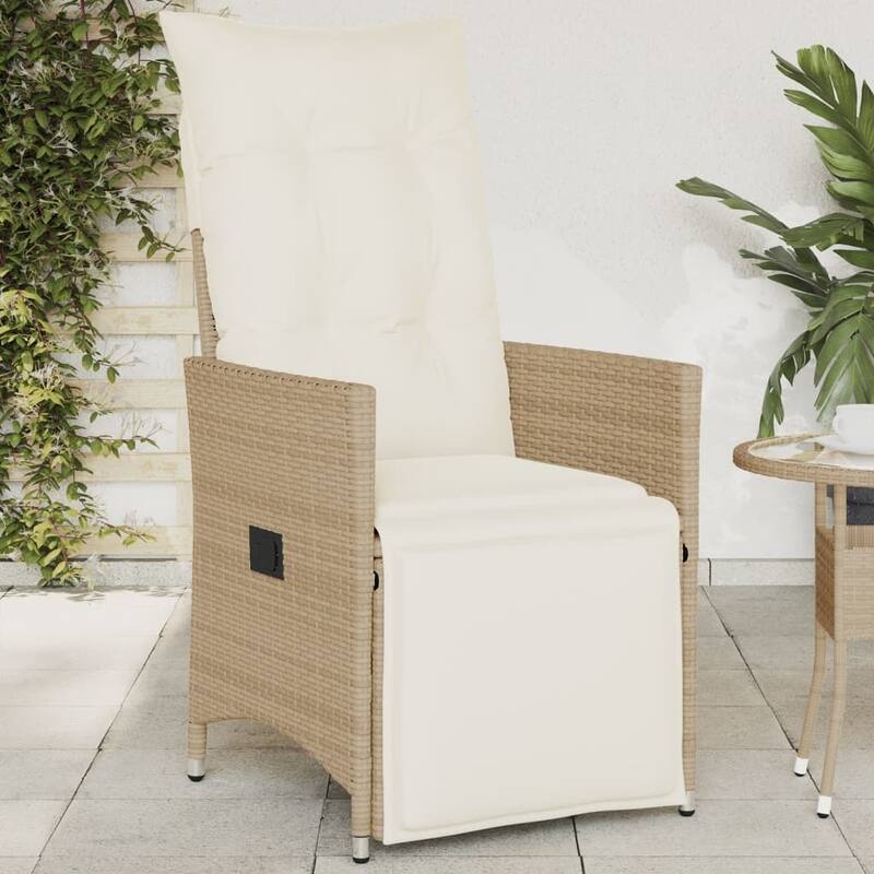 vidaXL Reclining Patio Chairs with Cushions Armchair Outdoor Seating Poly Rattan - Beige and cream With footrest