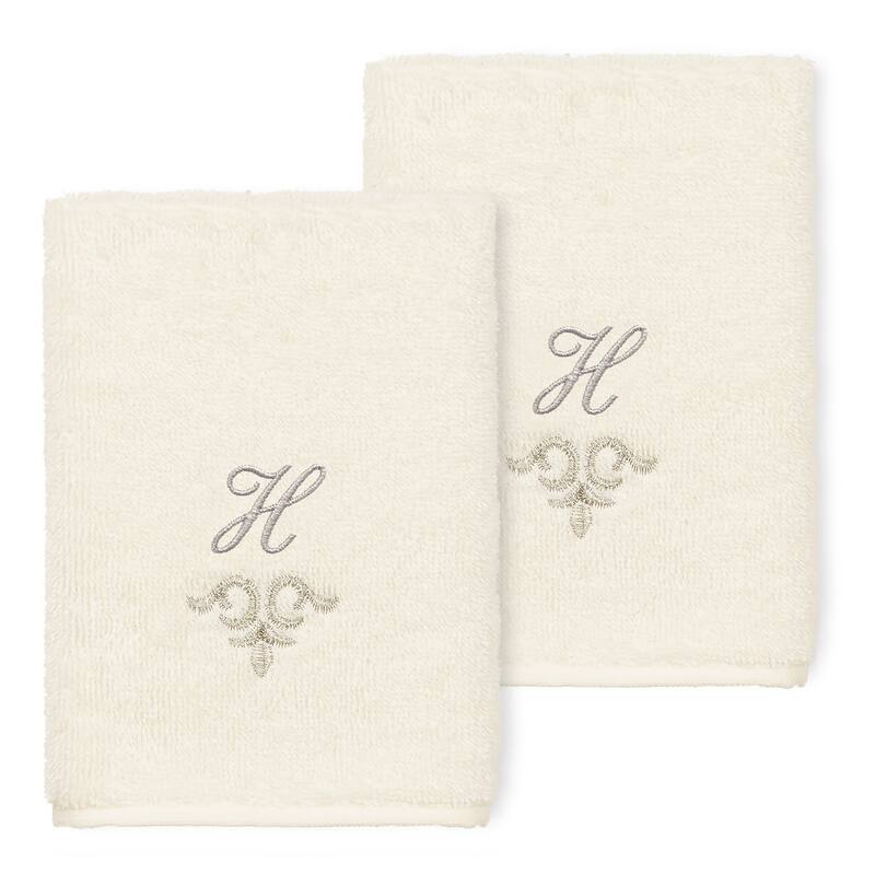 Authentic Hotel and Spa 100% Turkish Cotton Monica 2PC Embellished Washcloth Set - H - Cream